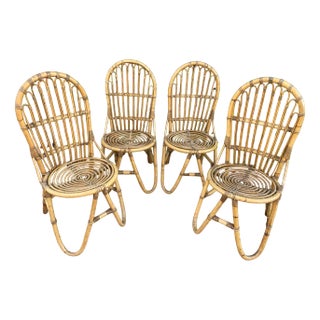 Vintage Rattan Chairs, 1960s, Set of 4 For Sale