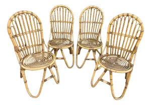 Vintage Rattan Chairs, 1960s, Set of 4