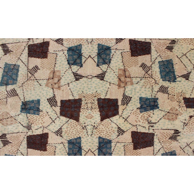 Cream Vintage Turkish Rug With Mid-Century Modern Design in Dusty Blue, Brown, L.Green For Sale - Image 8 of 13