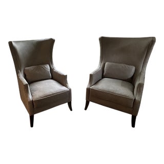 Bernhardt Kingston Gray High Back Lounge Chair With Nailhead Trim For Sale