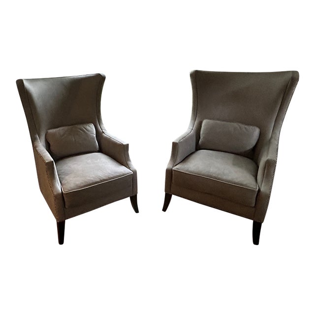 Bernhardt Kingston Gray High Back Lounge Chair With Nailhead Trim For Sale