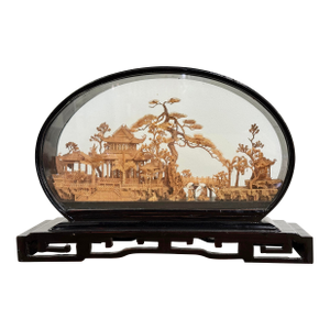 Large Mid 20th C Chinese Cork Carving Diorama