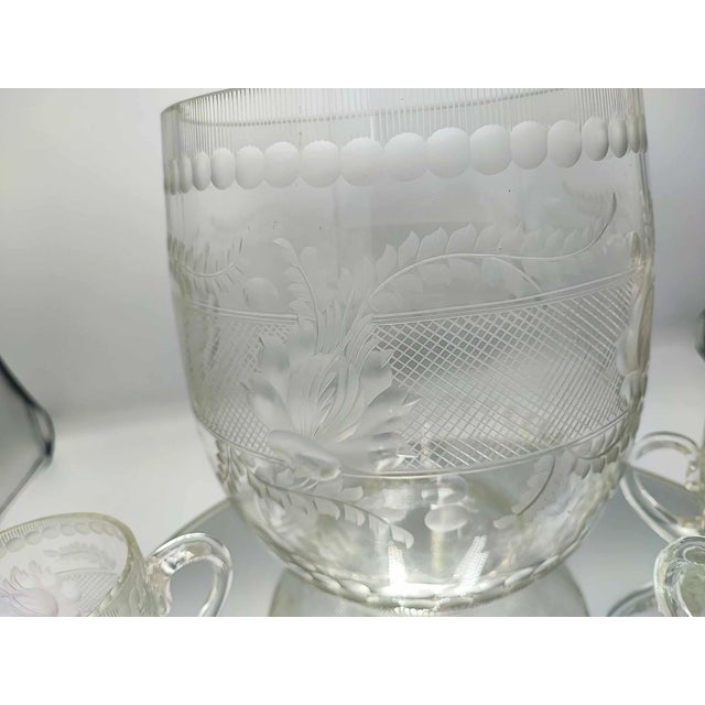 White Art Deco Glass Punch Container and Glasses, 1920s, Set of 6 For Sale - Image 8 of 10