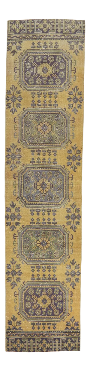 1980s Vintage Turkish Hand-Knotted Floral Runner