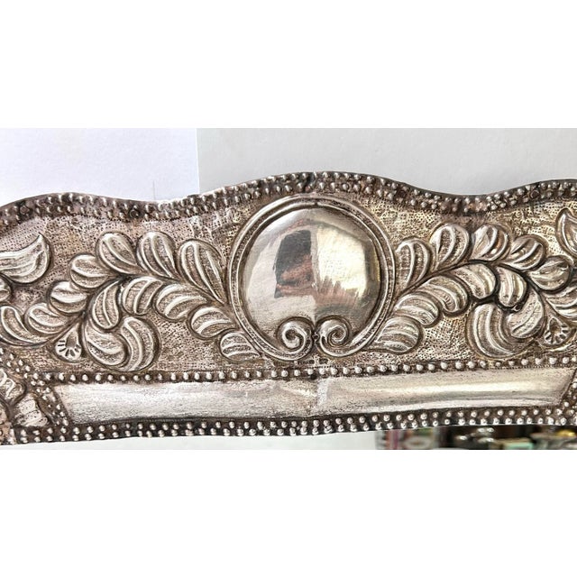 Metal Antique Sterling Silver Repoussé Mirror – Large Ornate Peruvian Silver Wall Mirror Frame For Sale - Image 7 of 12