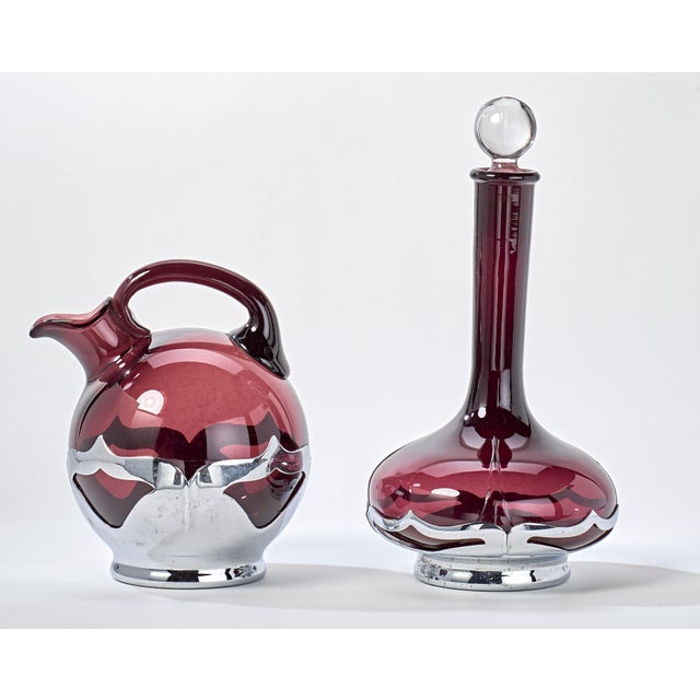 Art Deco Pair of 1930's Krome Kraft Decanters - Amethyst - By Farber Bros For Sale - Image 3 of 6