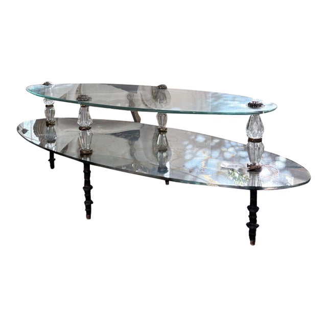 Vintage Hollywood Regency Two-Tier Oval Glass & Gilt Coffee Table For Sale