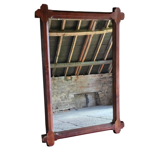 Large Vintage Rustic Mahogany Wall Mirror, 1980s For Sale - Image 3 of 6