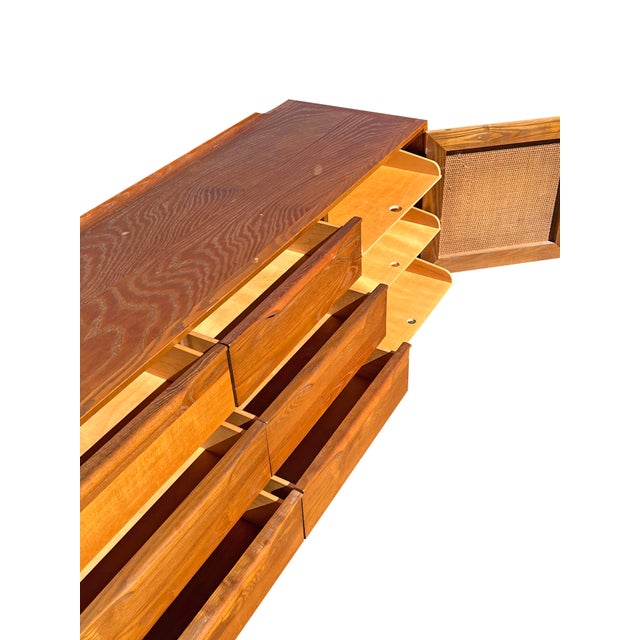 Gio Ponti Vintage Mid Century Modern Oak and Cane Floating Low Long Dresser or Credenza For Sale - Image 4 of 11