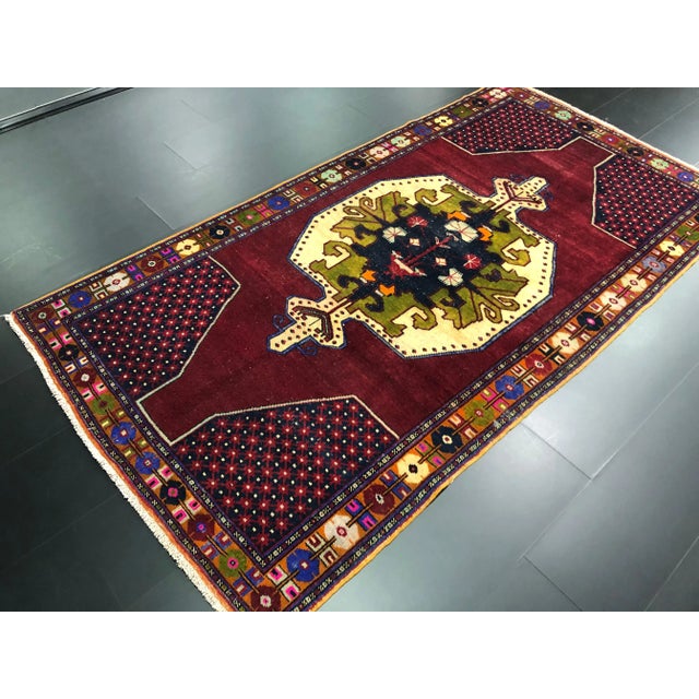 1960s Vintage Turkish Anatolian Handmade Wine Red Wool Rug For Sale - Image 5 of 11