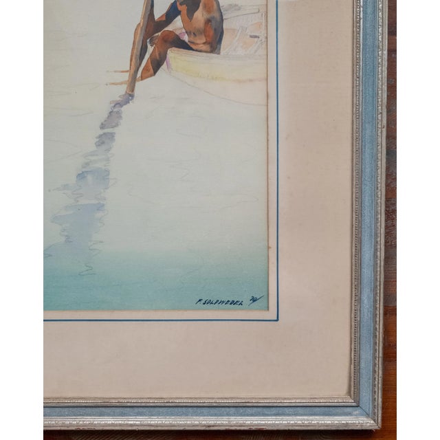 Early 20th Century Early 20th Century American Watercolor of Man in Canoe by Frederick Soldwedel For Sale - Image 5 of 12