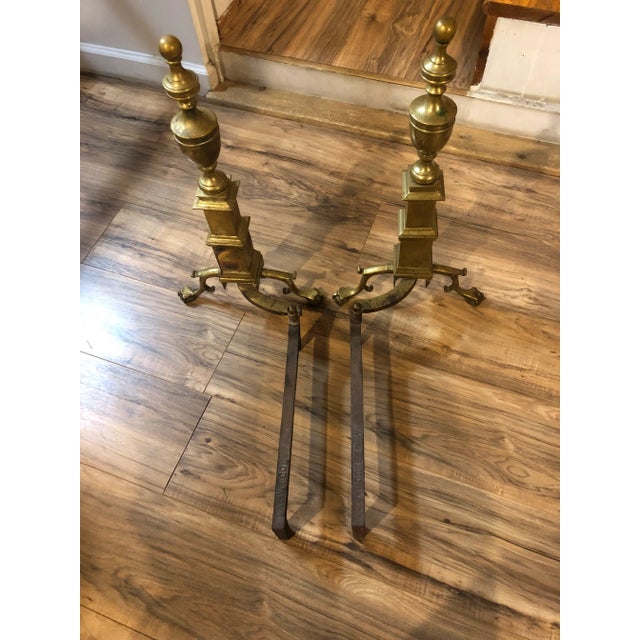 1940s Pair of Large Classic Chippendale Andirons For Sale - Image 4 of 13