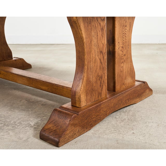 French Provincial Oak Country Farmhouse Trestle Dining Table For Sale - Image 14 of 18