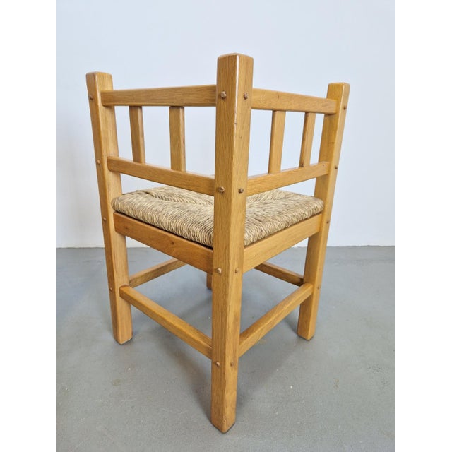 Vintage Dutch Art Deco Style Corner Chair in Oak and Rush, 1950s, Set of 2 For Sale - Image 10 of 13