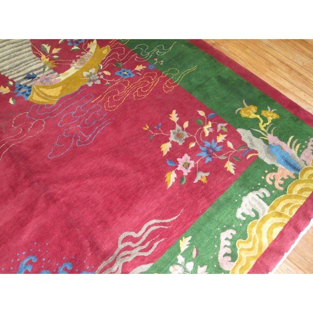 Chinese Jewel Tone Art Deco Rug - 9' x 11'7" For Sale - Image 4 of 10