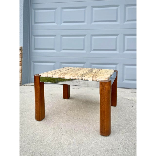 Late 20th Century Modern Onyx Coffee Table With Wood + Chrome Base For Sale - Image 5 of 12