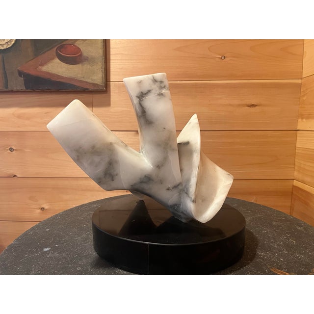 White 1970s Abstract Marble Sculpture on Revolving Base For Sale - Image 8 of 12