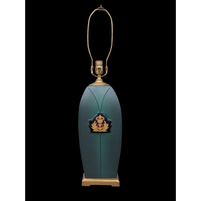 American Vintage Royal Lapel Badge Green Ceramic Table Lamp by Drexel Heritage For Sale - Image 3 of 13