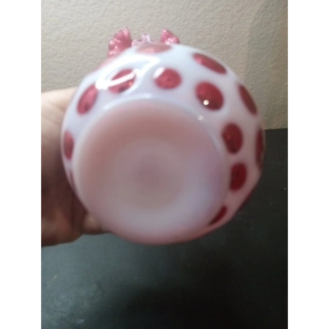 EXQUISITE Pair of Fenton Cranberry Opalescent Coin Dot 7" Crimped Edge Vases This product is a pair of exquisite Fenton...