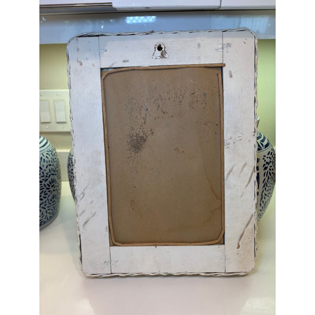 Late 20th Century Vintage Small Whitewashed Wicker Mirror With Distressed Finish For Sale - Image 5 of 10