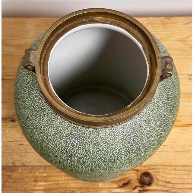 Tozai Home Brass Lidded Faux Shagreen Temple Jar For Sale - Image 10 of 11