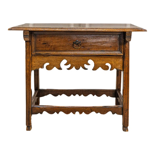 Italian 18th Century Walnut Side Table with Carved Apron and Single Drawer For Sale