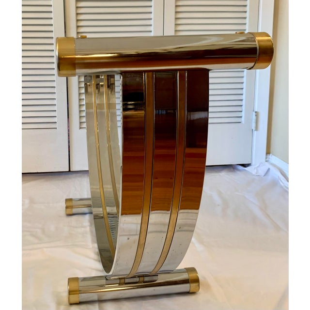 Art Deco 1980s Vintage Romeo Rega Chrome Brass U-Shaped Console Tables. A-Pair For Sale - Image 3 of 18