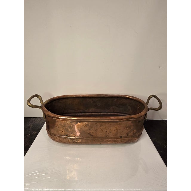 Rustic European Vintage Elongated Copper and Brass Cache Pot For Sale - Image 3 of 9