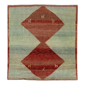 5x5 Modern Hand-Knotted Gabbeh Rug - Tribal Animal & Diamond Motif - Sky Blue