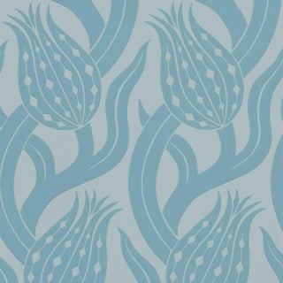 Zoffany Persian Tulip Wallpaper in Blue Stone For Sale