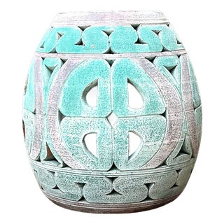 Vintage Patinated Ceramic Low Stool For Sale