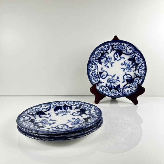 19th Century 19th Century Blue Earthenware Flora Dessert Plates from Creil and Montereau, Set of 4 For Sale - Image 5 of 9