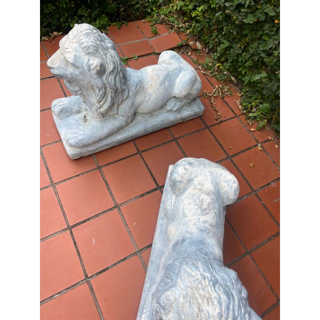 Pair of Old Cement Lions For Sale - Image 4 of 4