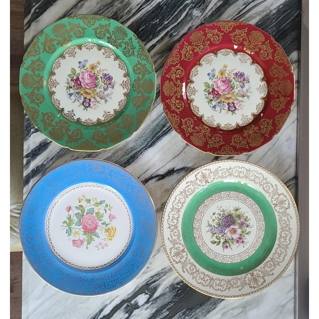 Last Chance!Vintage Vibrant Floral & Gold Gilt Mixed Dinner Plates - Set of 4 For Sale - Image 9 of 13