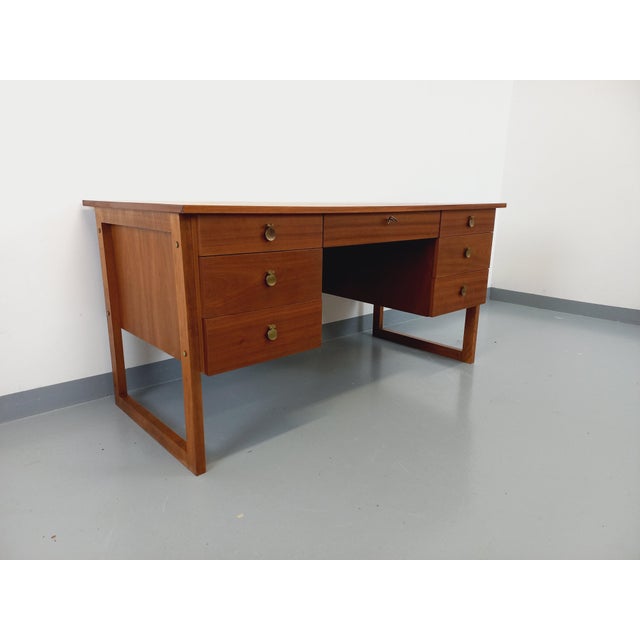 Wood Double-Sided Executive Desk in Teak, 1960s For Sale - Image 7 of 18