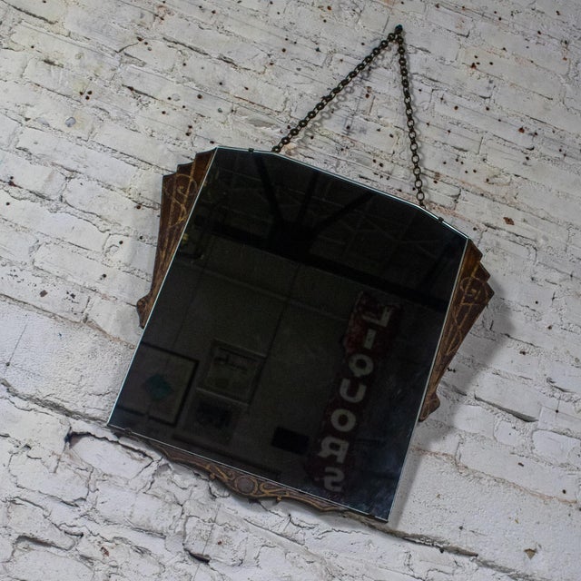 Wood Early to Mid-20th Century Art Deco Hanging Mirror Decorative Carved Wood Fanned Side Panels For Sale - Image 7 of 18