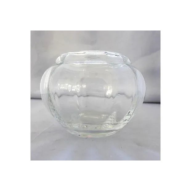 Vintage Low pumpkin crystal clear glass vase. Maker's mark reads "Lenox USA." Measures 4.5"X 5.5"