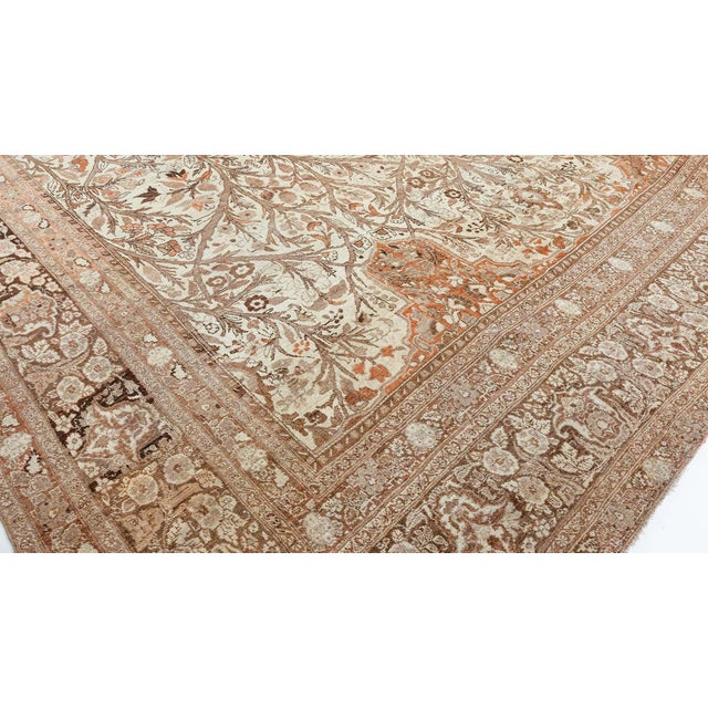 Persian 19th Century Persian Tabriz Beige and Brown Handwoven Wool Rug For Sale - Image 3 of 9