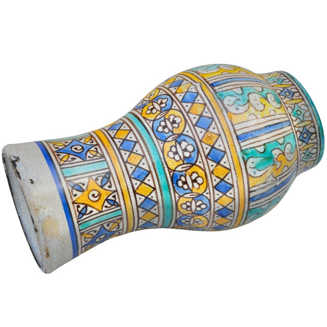 Early 20th Century Handmade Orange & Turquoise Moroccan Ceramic Vase For Sale - Image 12 of 12