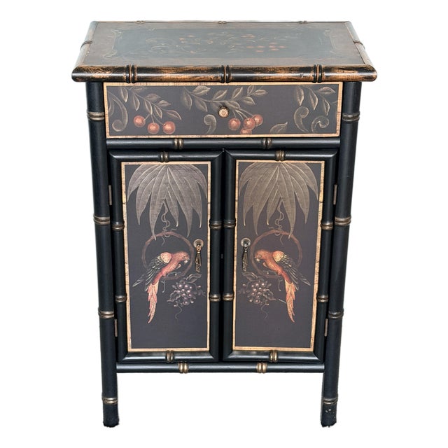 Chinoiserie Paint Decorated Faux Bamboo Cabinet For Sale