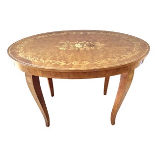 Italian Burlwood Marquetry Coffee Table, Small For Sale