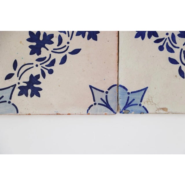 19th Century 19th Century Floral Blue & Antique White Set of Four Portuguese Tiles For Sale - Image 5 of 12
