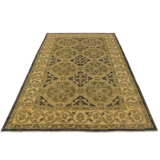 Contemporary 1990s Shabby Chic Kafkaz Bluish Gray/Tan Hand-Knotted Rug - 4'1 X 6'0 For Sale - Image 3 of 8