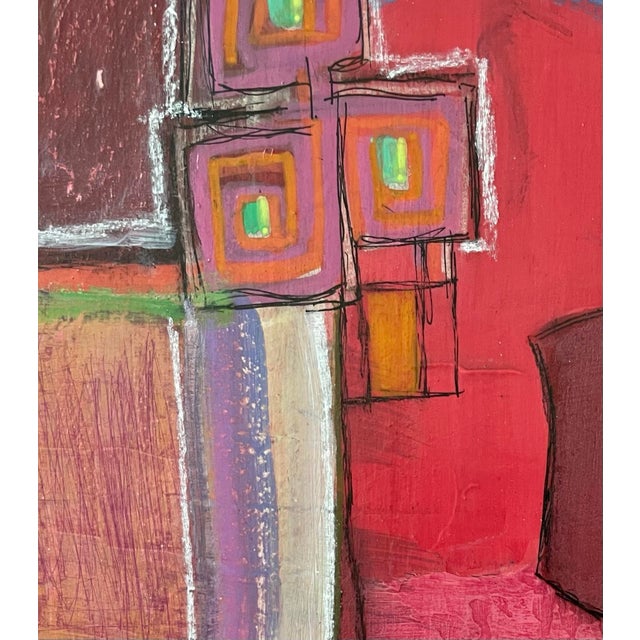 Small Geometric Abstract in Pink and Red, Acrylic on Board For Sale - Image 11 of 12
