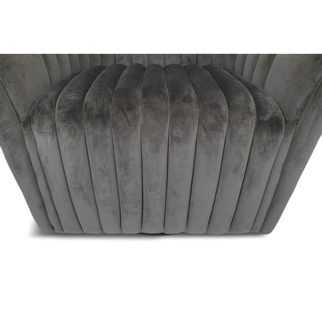 Textile Slate Grey Velvet Swivel Chair For Sale - Image 7 of 11