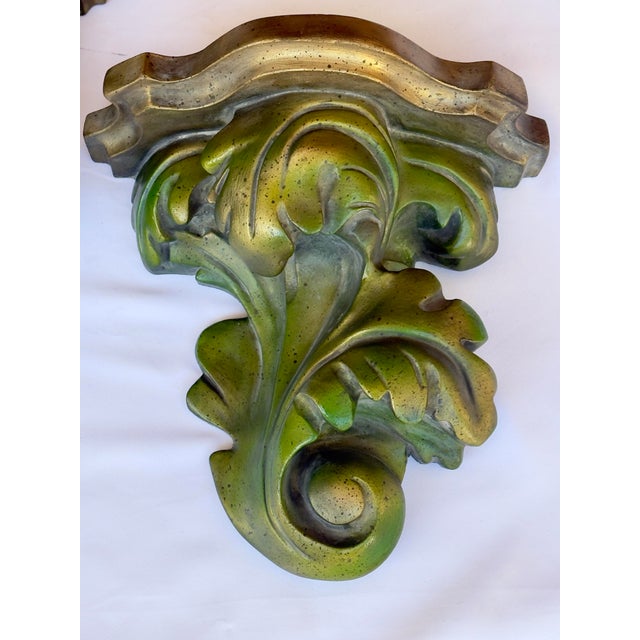 Bronze Vintage Palm Beach Regency Bespoke Parcel Gilt Antiquated Palm Bronze Brackets by Turtle and Crane -a Pair Newly Painted For Sale - Image 8 of 11