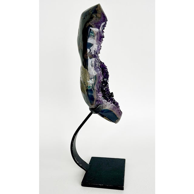 Amethyst Crystal Geode Cluster on Custom Stand (Uruguay) For Sale - Image 9 of 10