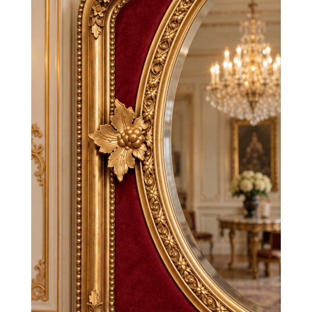 Mid 20c French Artisan Louis XVI Gold Wood Wall Mirror For Sale - Image 4 of 8