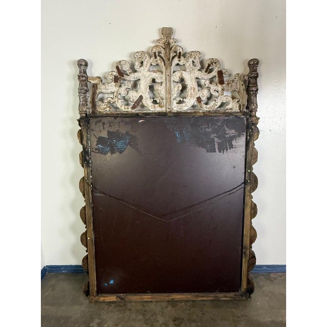 Taupe Italian Baroque Silvered Wall Mirror, 19th Century, Hand-Carved Wood For Sale - Image 8 of 11
