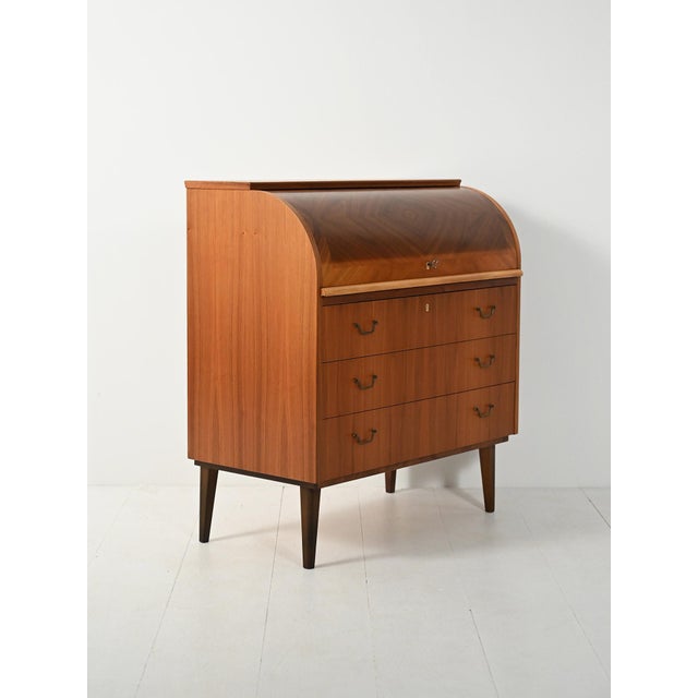 Scandinavian Teak Secretary with Tambour Closure, 1950s For Sale - Image 3 of 8
